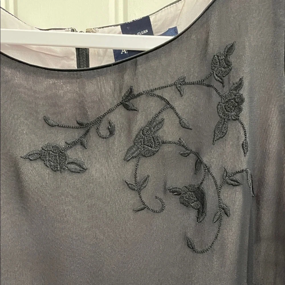 Ann Taylor Silk Black Dress with Embroidery Size 8